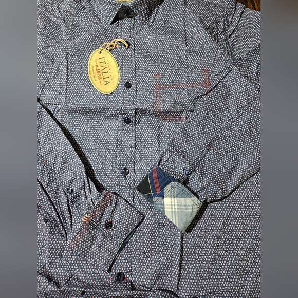 NEW Vintage Italia 1958 Cotton Long Sleeve Shirt Periwinkle Blue Pink Dot - Picture 11 of 14